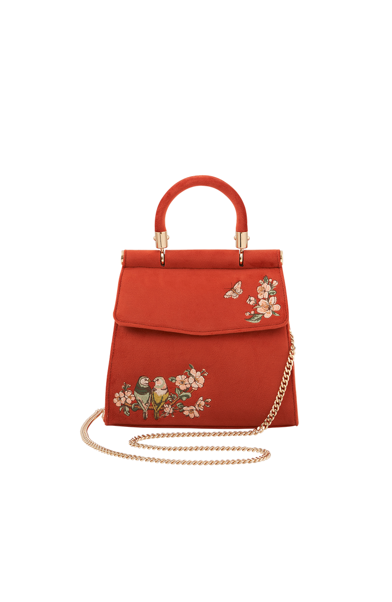 Fable England Lovebirds Mini Top Handle Tote, Alternate, color, Rust Red