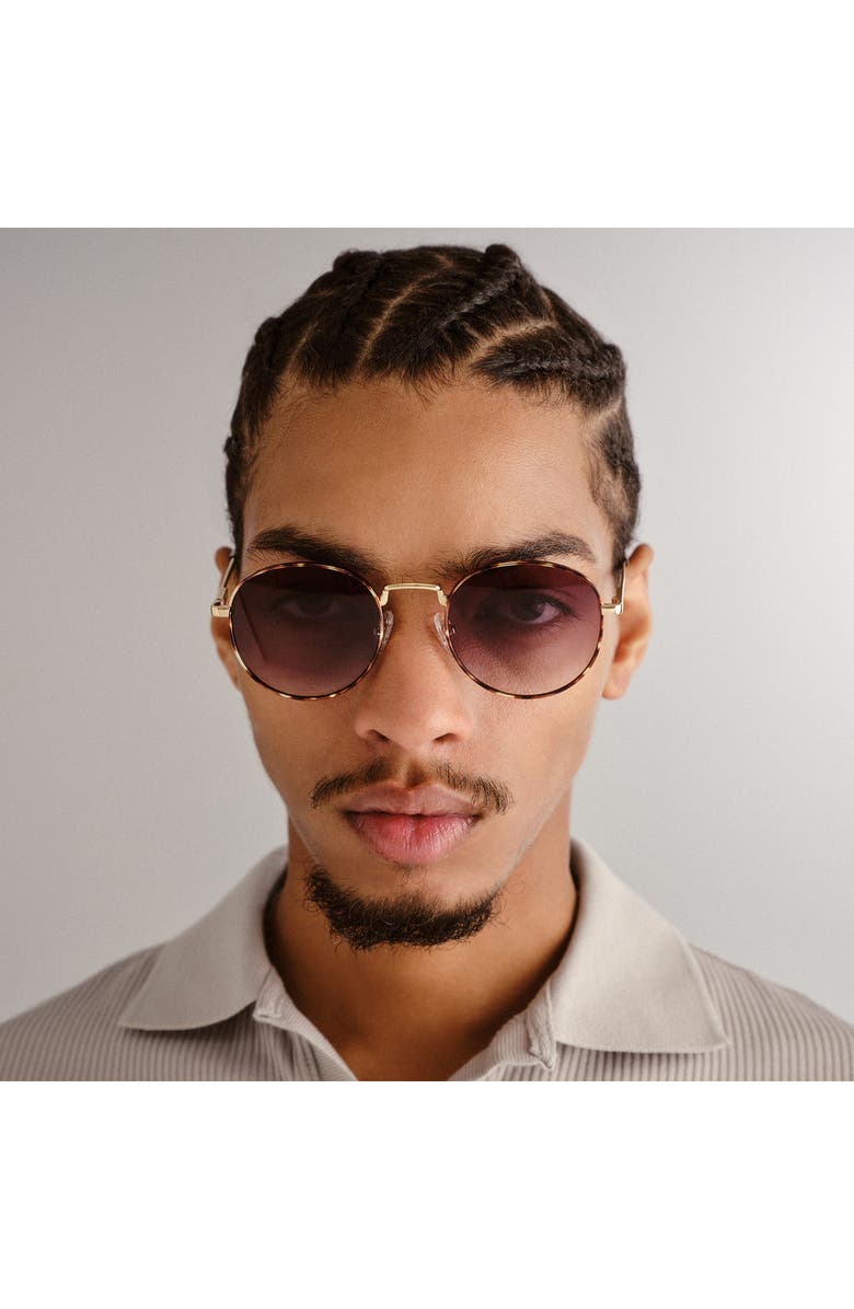 Le Specs Lost Legacy 51mm Gradient Round Sunglasses, Alternate, color, Gold / Tort/ Khaki Grad