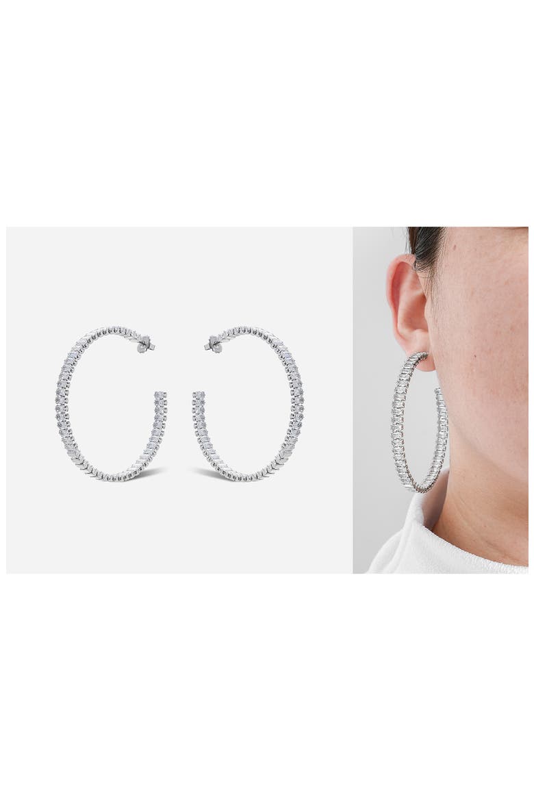 White Rhodium Plated Cubic Zirconia Hoop Earrings, Alternate, color, WHITE RHODIUM