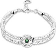 UNODE50 Double Silver-Plated Ball Bracelet with Eye Detail and Green Crystal