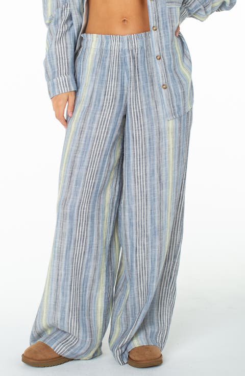 Offshore Stripe Wide Leg Cotton Pants