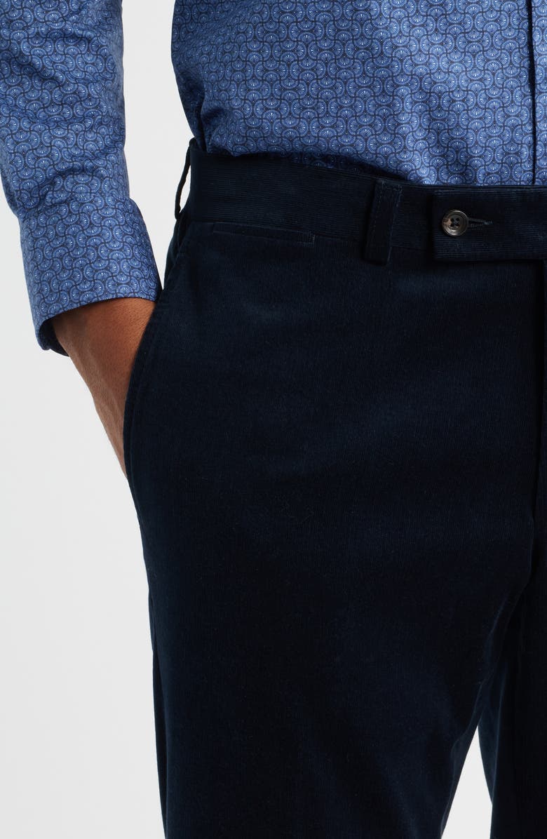 Jack Victor Palmer Navy Flat Front Cotton Stretch Corduroy Pants, Alternate, color, Navy