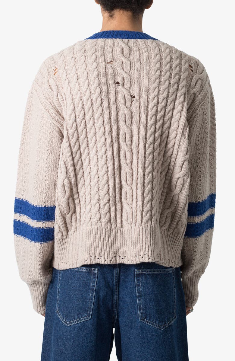 mnml Varsity V-Neck Sweater, Alternate, color, Off White/ Blue