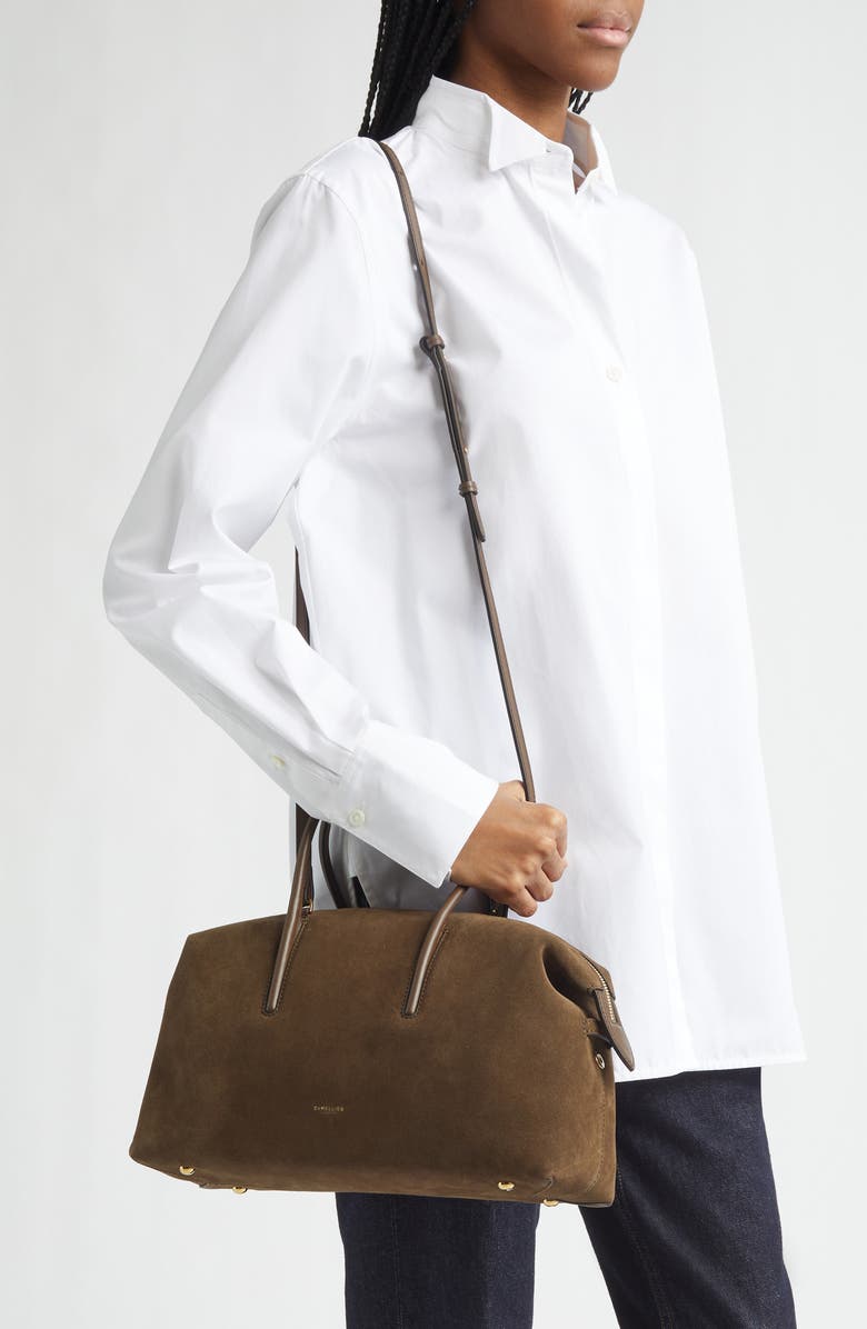 DeMellier The Midi Stockholm Suede Top Handle Bag, Alternate, color, Hazel