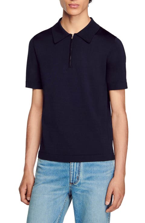 Knitted polo with zip collar