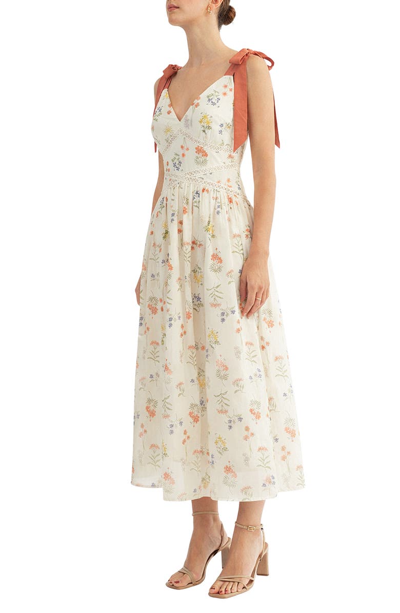 Arose Studio Selah Tie Strap Midi Dress, Alternate, color, Multi Floral
