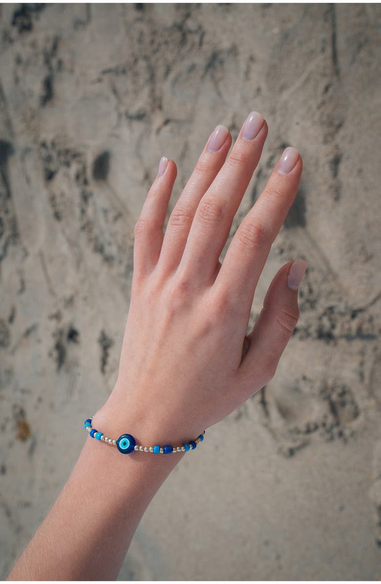 Sterling Forever Sibyl Evil Eye Beaded Bracelet, Alternate, color, Silver