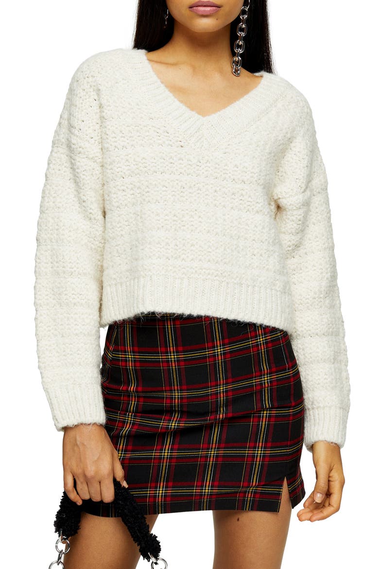 Self Stripe V-Neck Sweater, Main, color, OATMEAL
