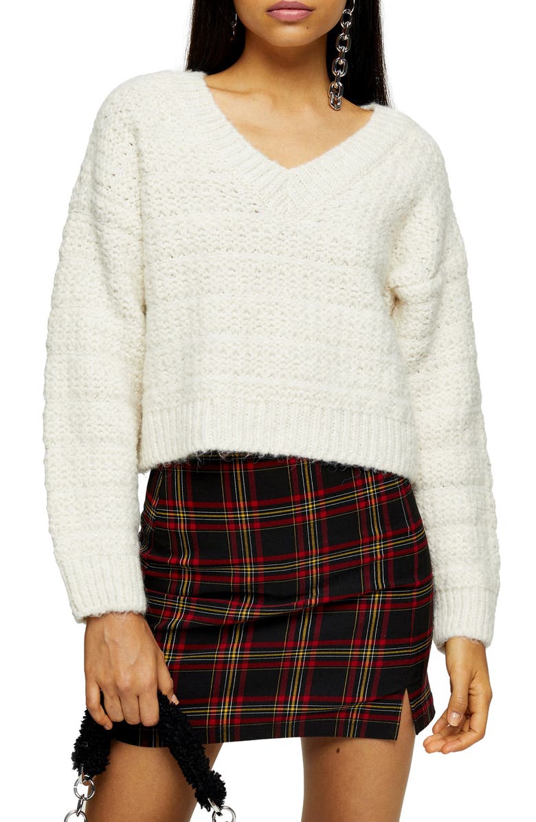 Topshop Self Stripe V-Neck Sweater, Main, color,