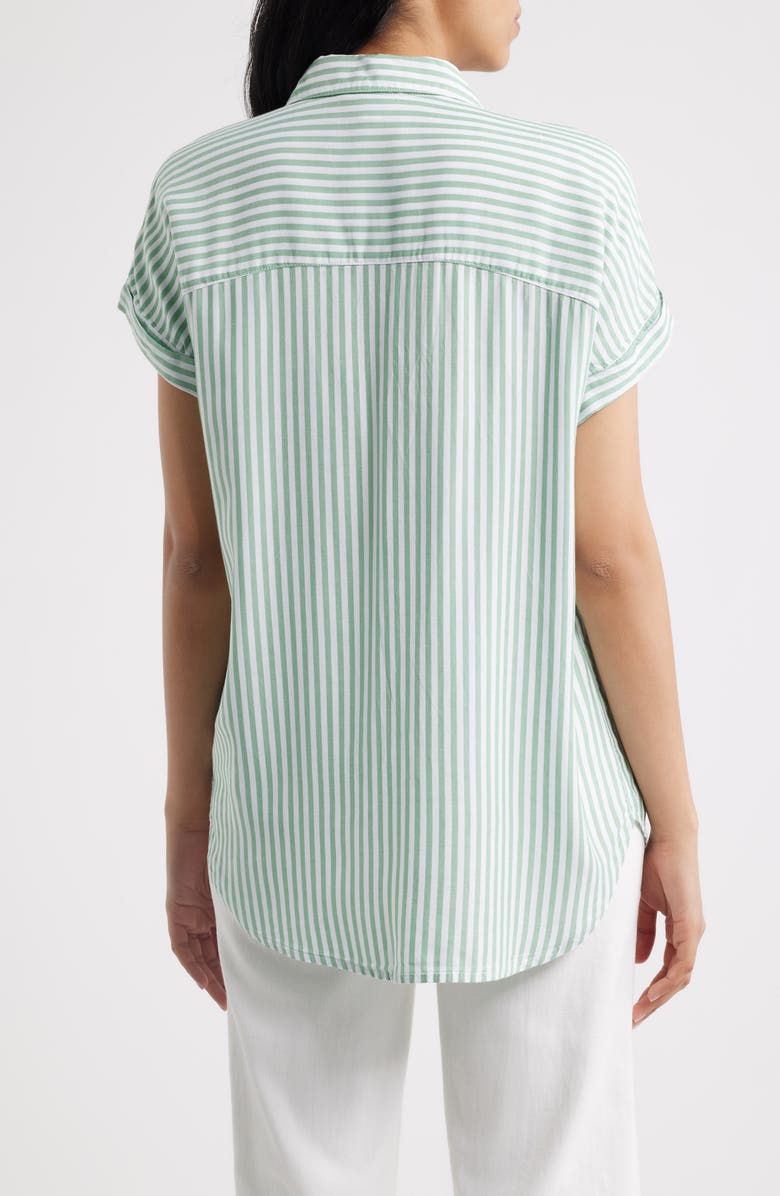 beachlunchlounge Kenzie Stripe Short Sleeve Button-Up Shirt, Alternate, color, Green Sage