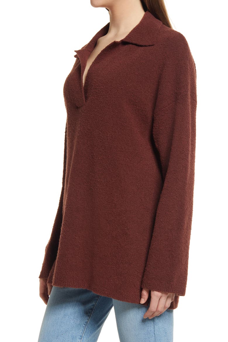 Oversize Polo Sweater, Alternate, color, BROWN CHOCOLATE