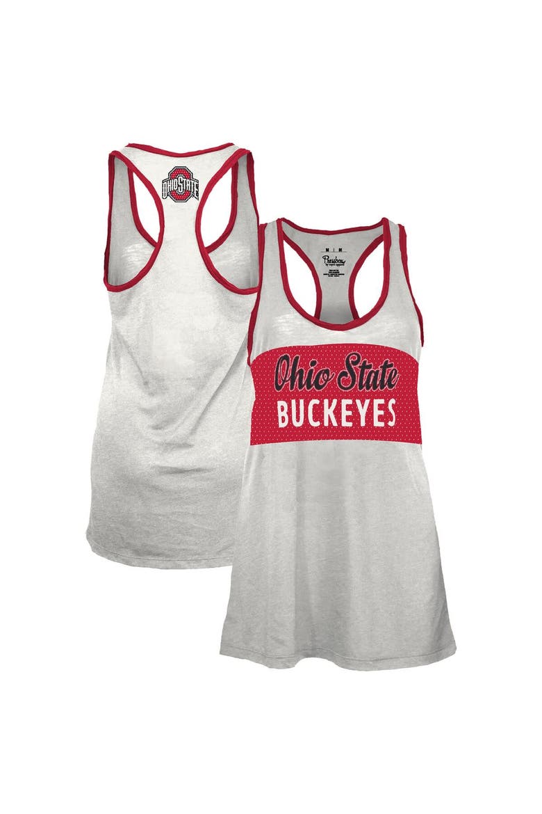 Women's Pressbox White/Scarlet Ohio State Buckeyes Tracy Racerback Burnout Tank Top, Main, color, White