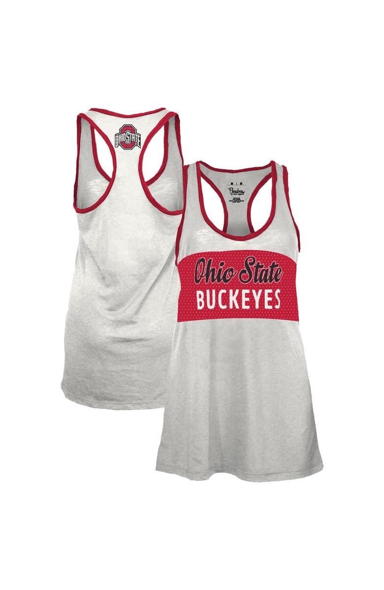 PRESSBOX Women's Pressbox White/Scarlet Ohio State Buckeyes Tracy Racerback Burnout Tank Top, Main, color, White