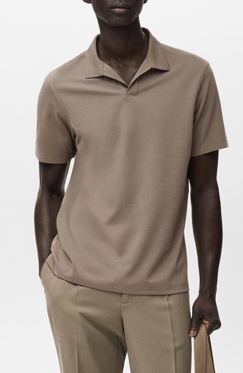 Solid Johnny Collar Cotton Blend Piqué Polo