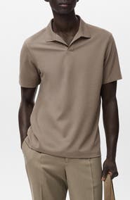 MANGO Solid Johnny Collar Cotton Blend Piqué Polo