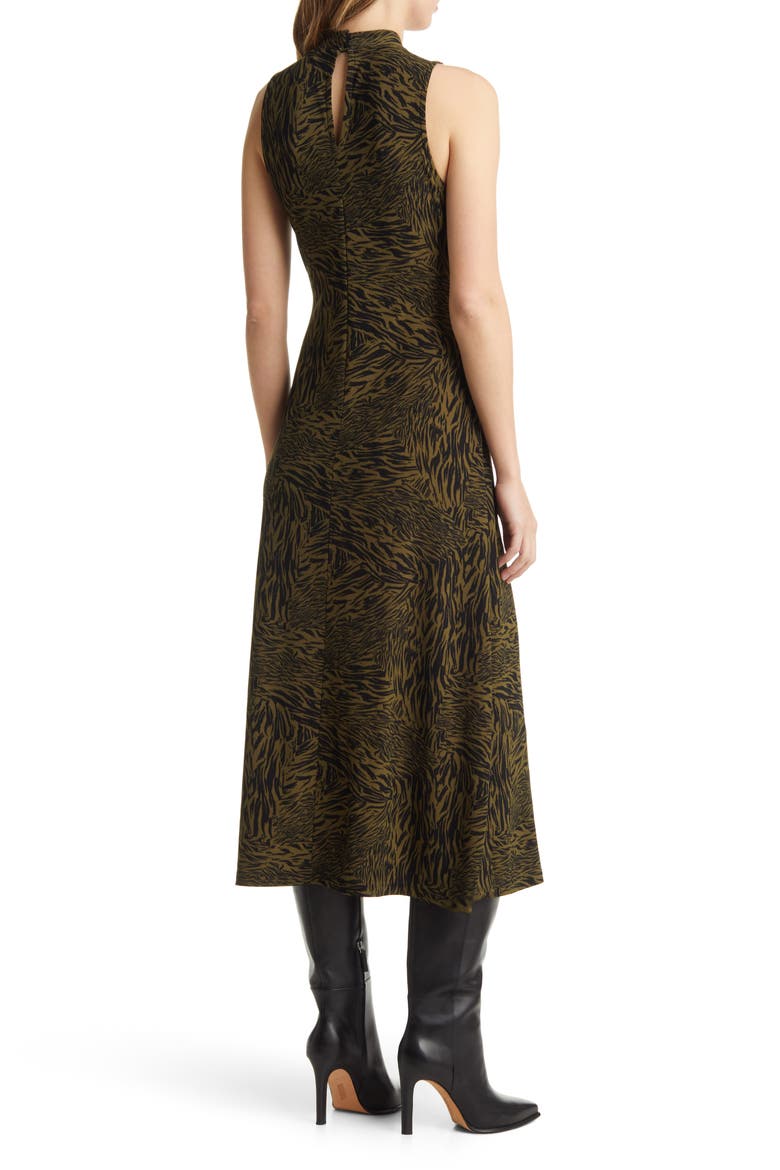 Twist Neck Animal Print Midi Dress, Alternate, color, OLIVE- BLACK SPLICE ANIMAL