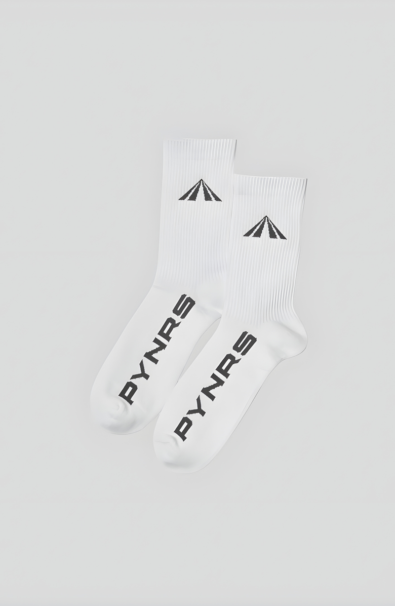 PYNRS Performance Streetwear Road Logo Crew Sock, Alternate, color, White