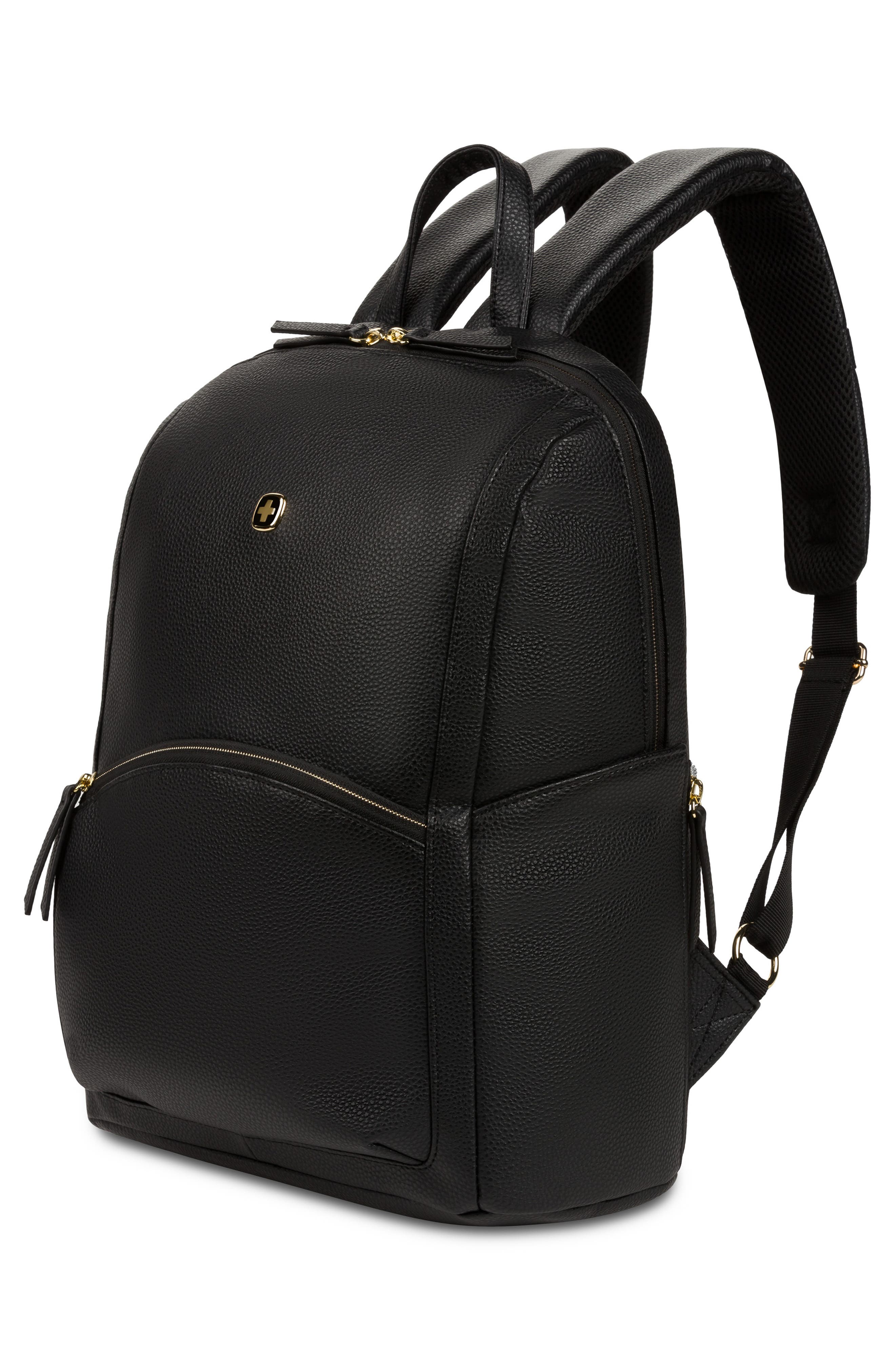 SWISSGEAR 9901 Faux Leather Laptop Backpack, Alternate, color, Black