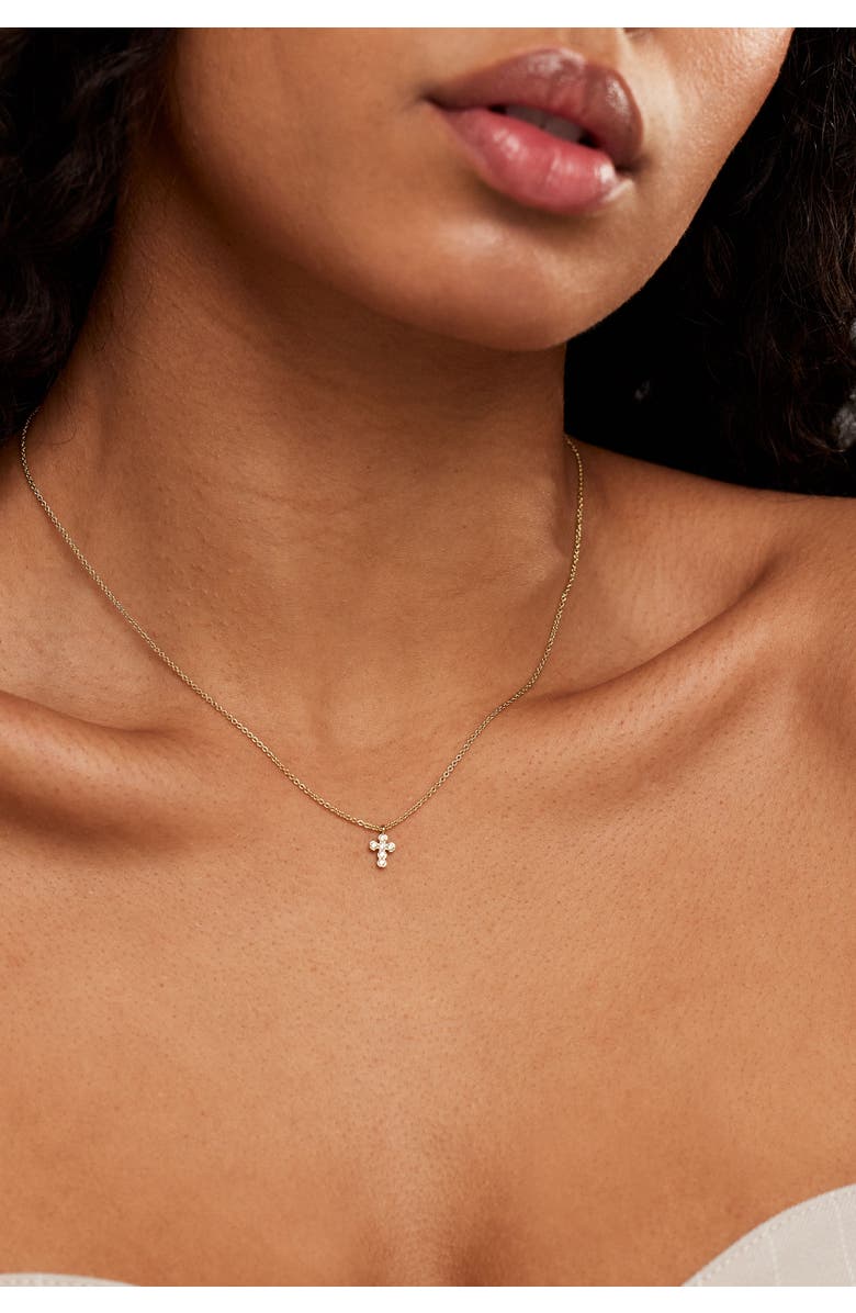 Electric Picks Like A Prayer Cubic Zirconia Cross Necklace, Alternate, color, Gold