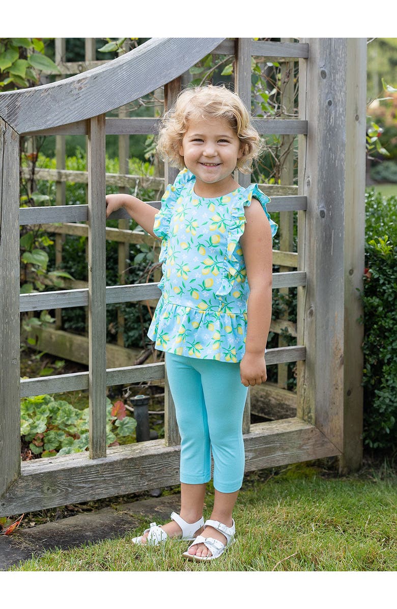 Florence Eiseman Lemon Print Top with Capri Legging, Alternate, color, Blue / Yellow