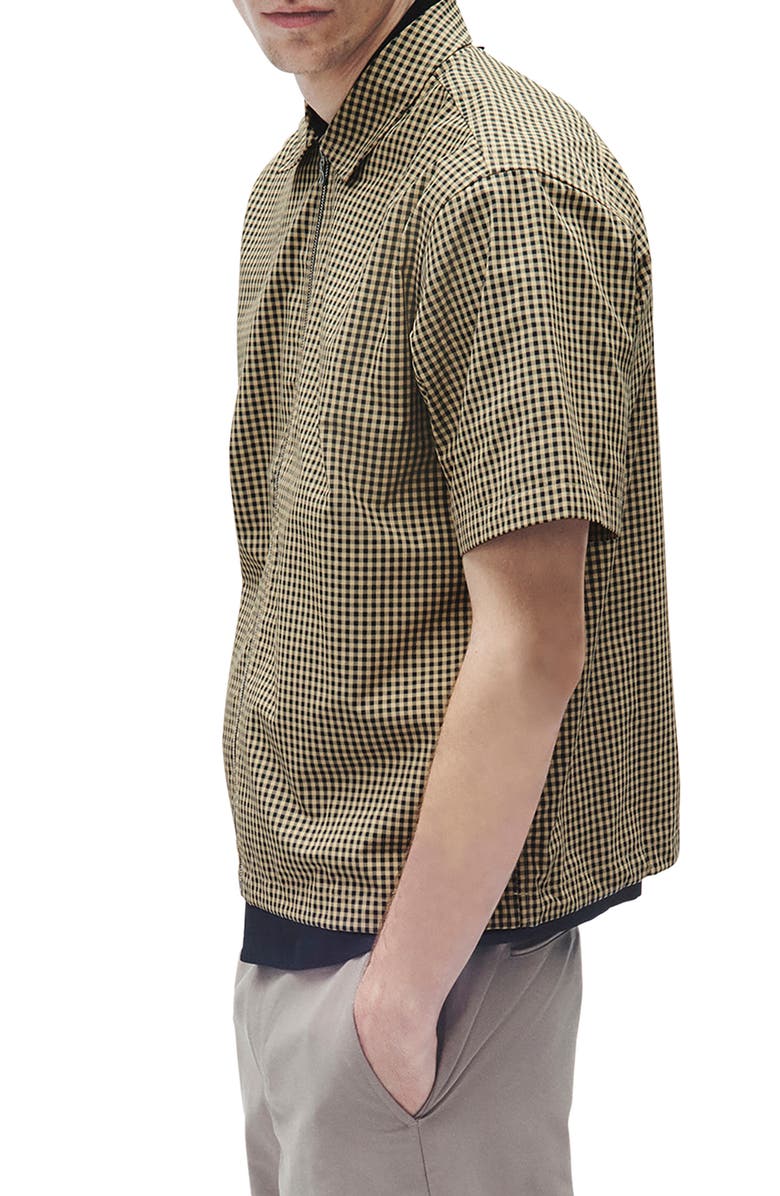 rag & bone Noah Gingham Short Sleeve Nylon Zip-Up Shirt, Alternate, color, Navy/Ginger