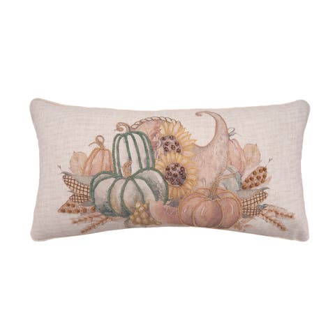 Autumn Fields Cornucopia Cotton Blend Mini Thanksgiving Accent Pillow 12" x 24"