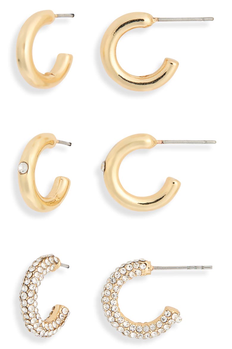Golden Rule Set of 3 Assorted Hoop Earrings Set, Alternate, color, GOLD