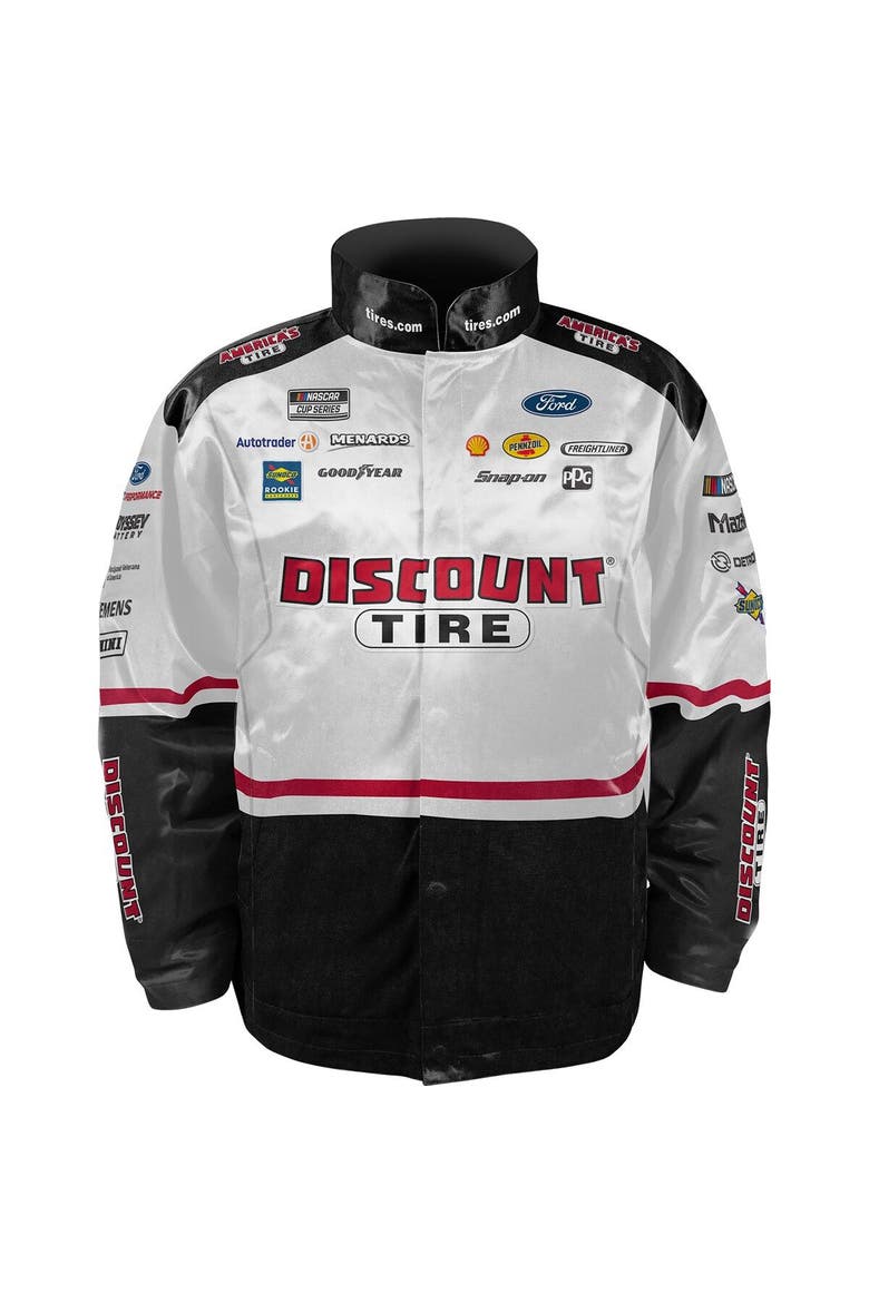 Men's Team Penske White/Black Austin Cindric Discount Tire Nylon Uniform Full-Snap Jacket, Alternate, color, White