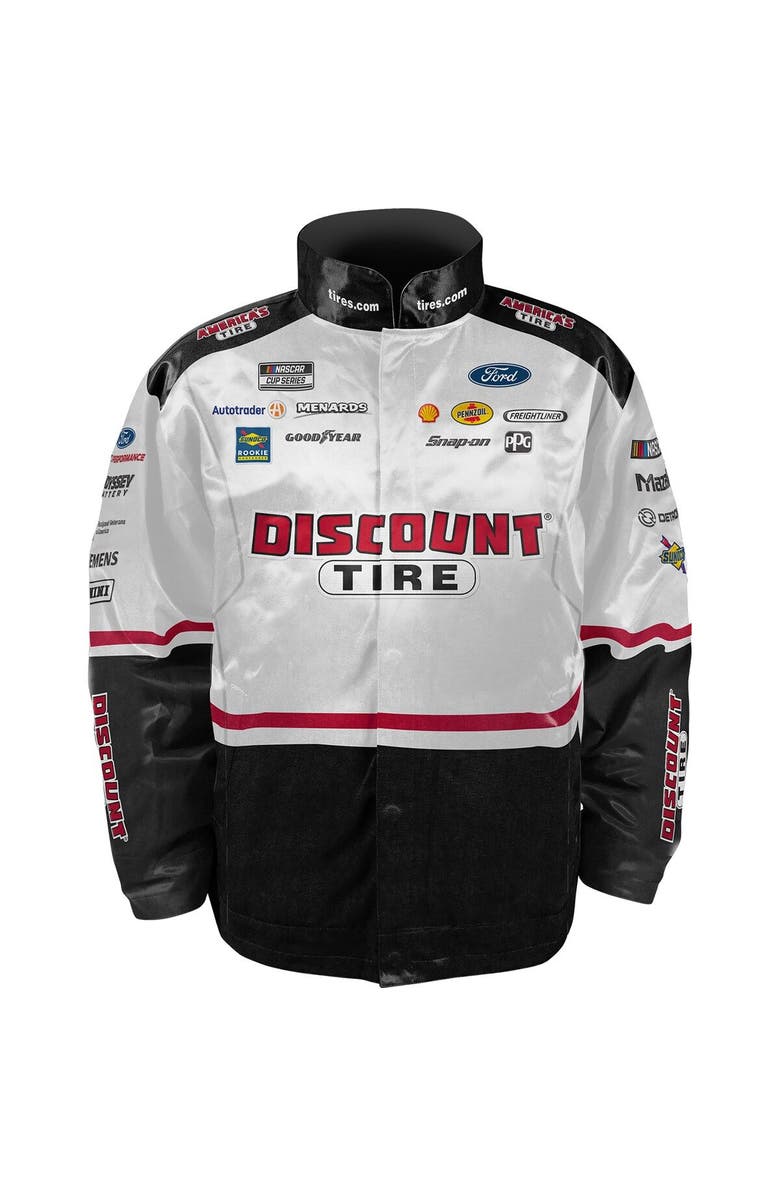 TEAM PENSKE Men's Team Penske White/Black Austin Cindric Discount Tire Nylon Uniform Full-Snap Jacket, Alternate, color,