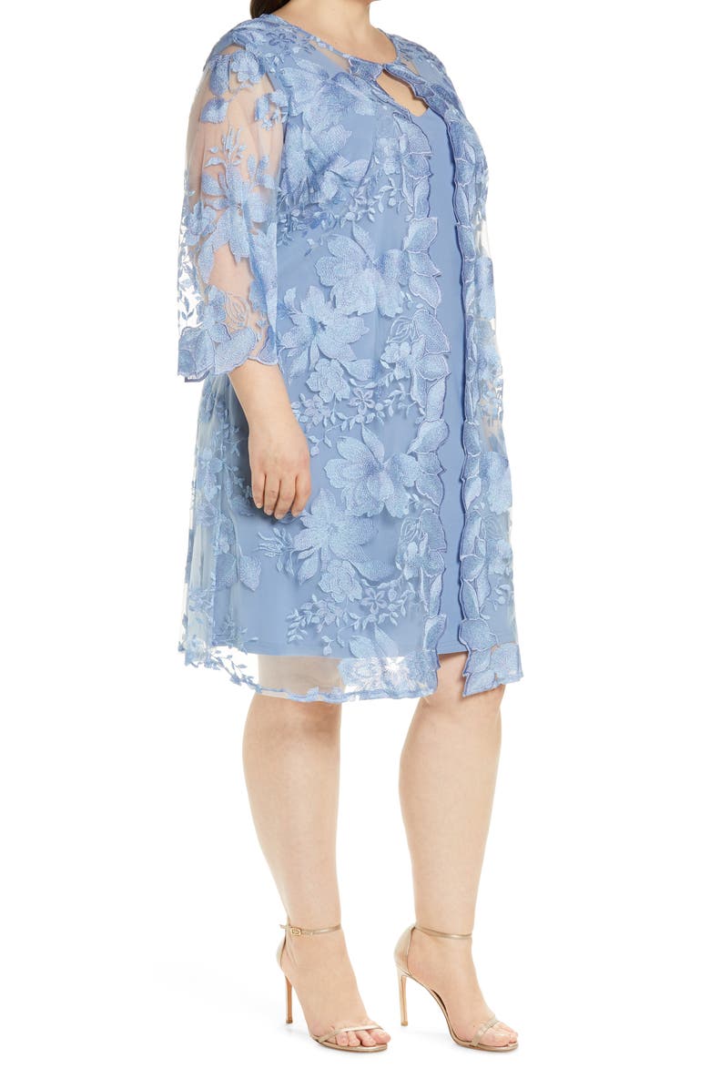 Alex Evenings Embroidered Lace Mock Jacket Cocktail Dress, Alternate, color, Hydrangea