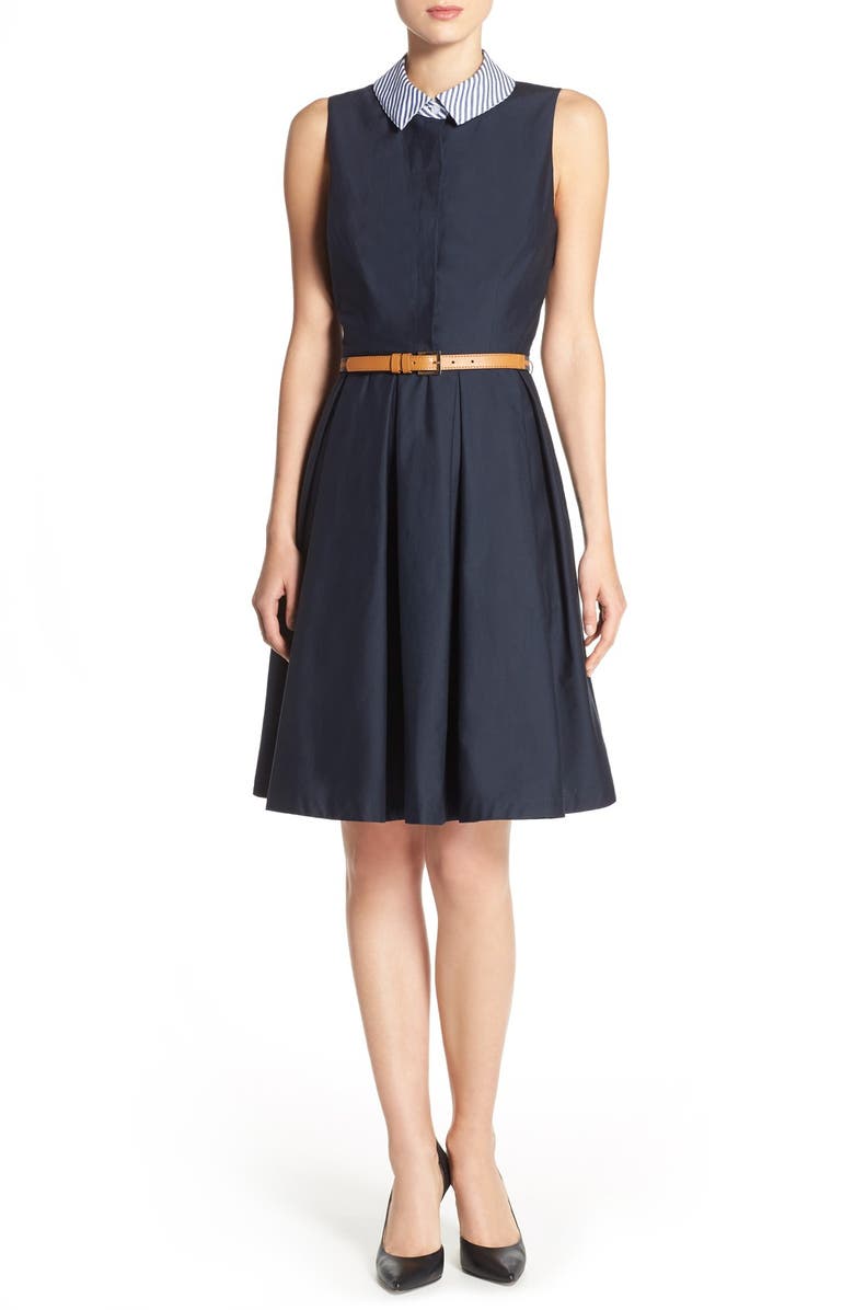 Eliza J Collared Poplin Fit & Flare Shirtdress, Main, color, 