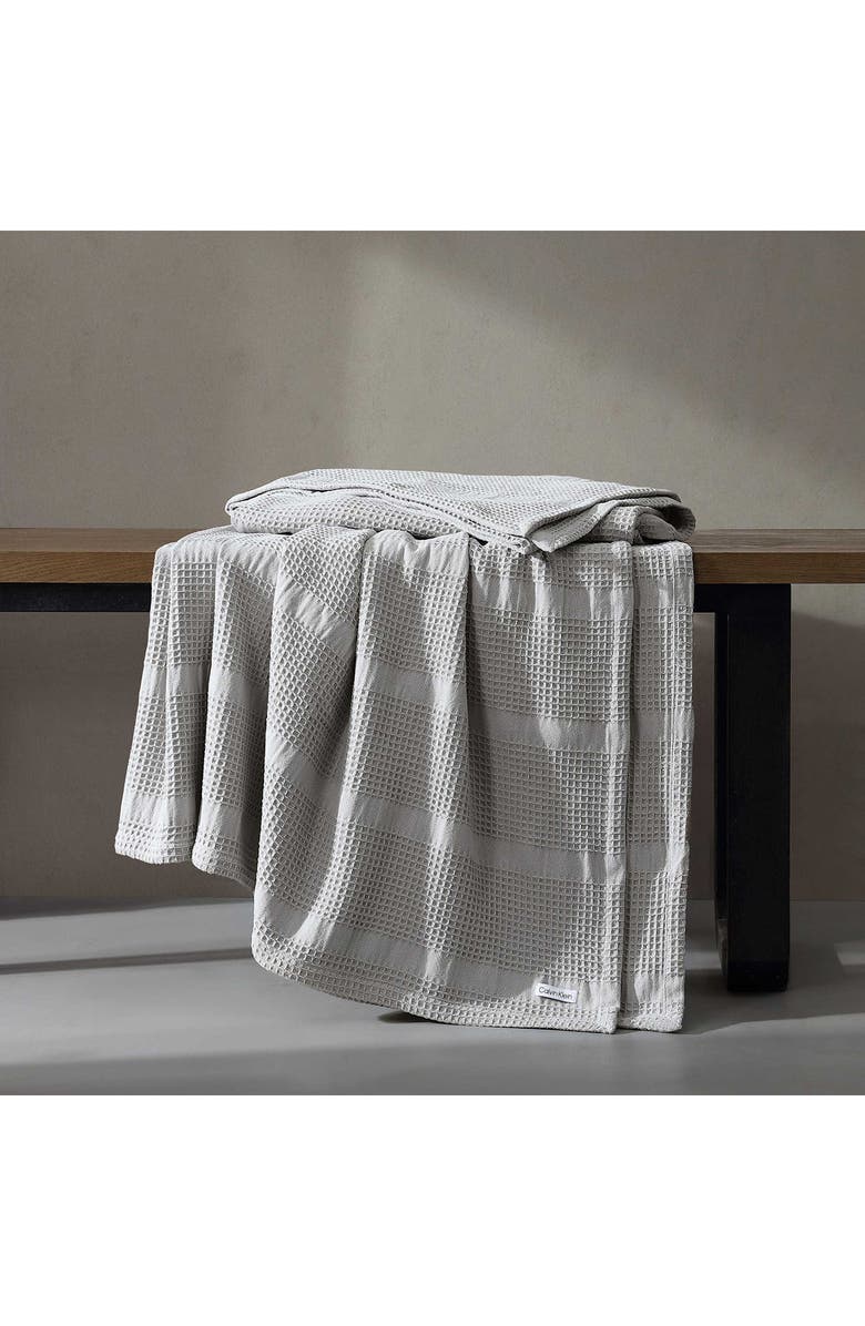 Calvin Klein Waffle Weave Stripe Cotton Blanket, Alternate, color, 