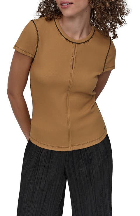 Contrast Stitch Rib Knit T-Shirt