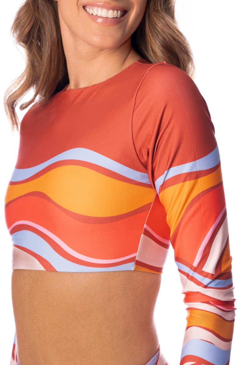 Maaji Swizzle Blossom Spectacle Reversible Crop Rashguard, Alternate, color, Orange