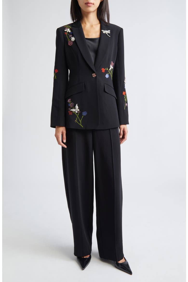 Whispering Vines Floral Embellished Blazer, Alternate, color, BLACK