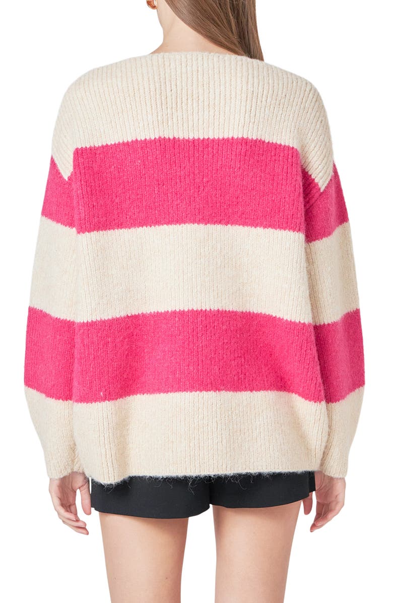 Endless Rose Oversize Stripe Sweater, Alternate, color, Beige/ Fuchsia