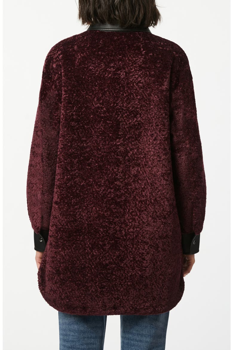 Faux Shearling Shirt Jacket with Faux Leather Trim, Alternate, color, MERLOT