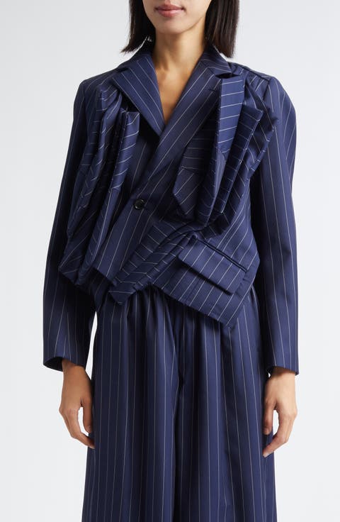 Twisted Draping Crop Pinstripe Blazer