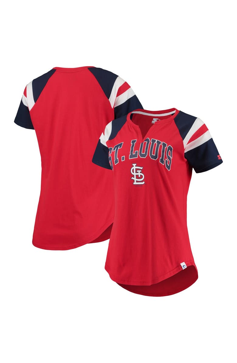 STARTER Women's Starter Red/Navy St. Louis Cardinals Game On Notch Neck Raglan T-Shirt, Main, color, 
