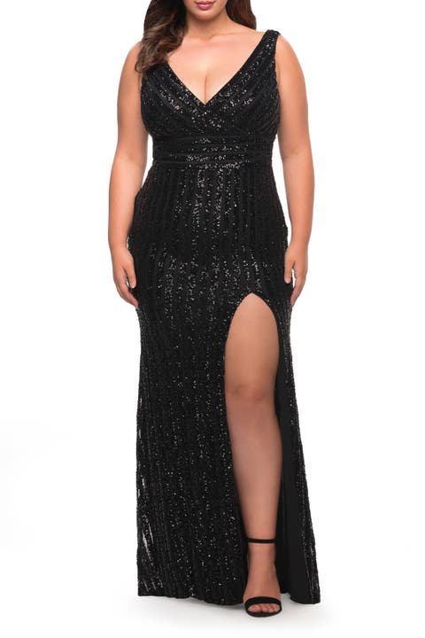 Long Sequin Plus Size Dress with Banded Waist