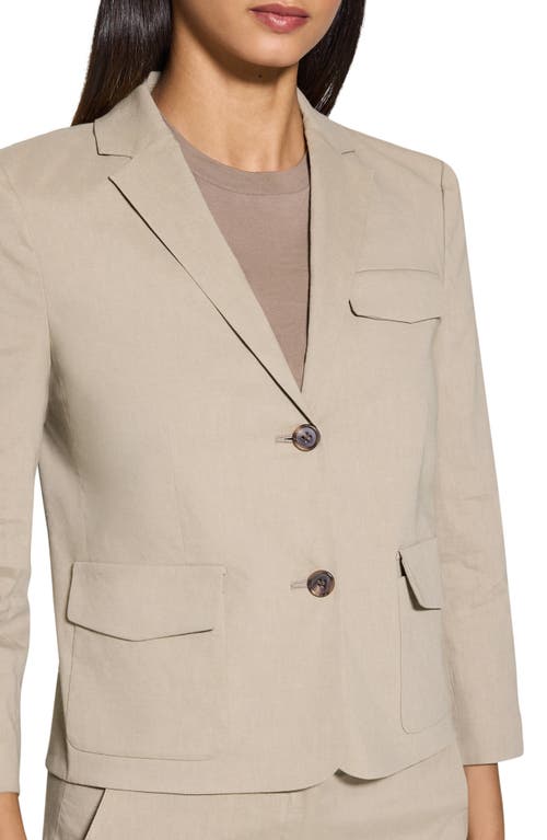 Theory Shrunked Crop Linen Blend Blazer In Soft Taupe