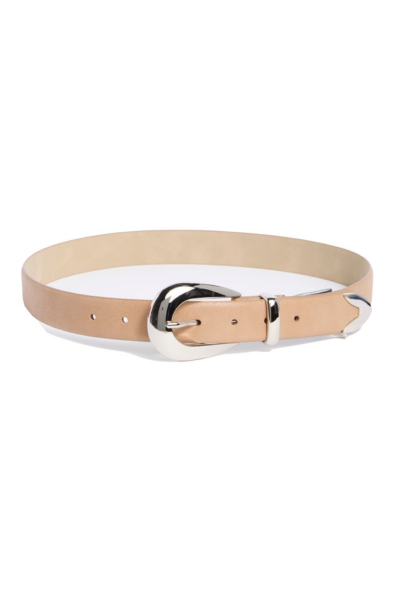 Curved Buckle Faux Leather Belt, Main, color, TAUPE