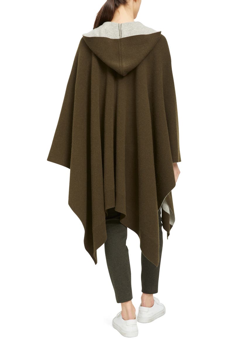 Hooded Wool & Cashmere Poncho, Alternate, color, MILITARY/ OATMEAL