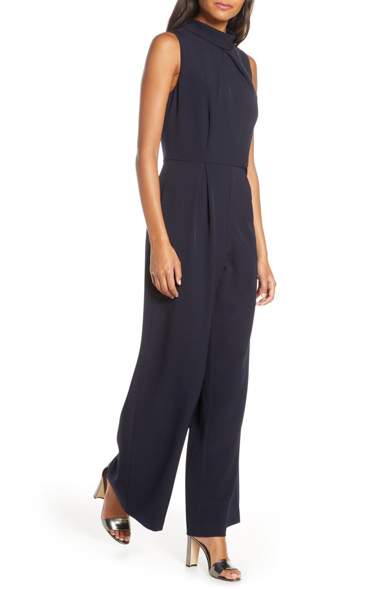Mock Neck Wide Leg Jumpsuit, Alternate, color, NAVY