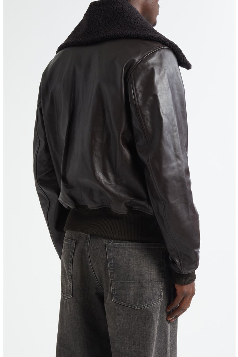 Pharos Leather Bomber Jacket with Removable Genuine Shearling Collar, Alternate, color, UMBER BROWN FLUID CALFSKIN
