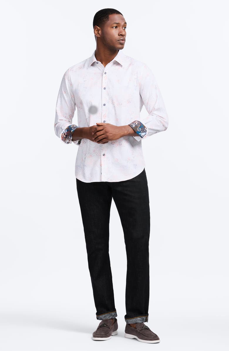 Robert Graham Addington Faded Paisley Stretch Cotton Button-Up Shirt, Alternate, color, White Multi