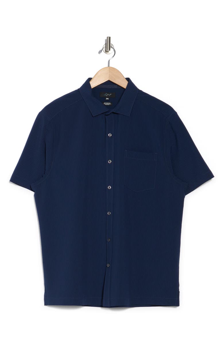 Greg Norman Stripe Seersucker Short Sleeve Button-Up Golf Shirt, Alternate, color, Navy