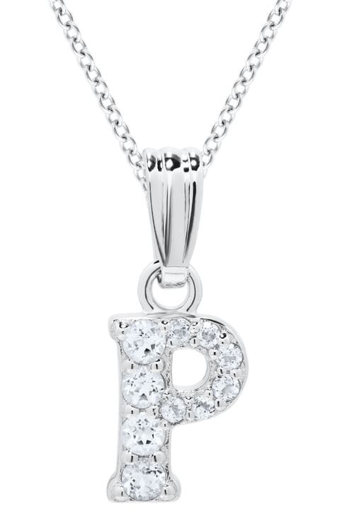 White Topaz Pavé Initial Pendant Necklace (Baby)