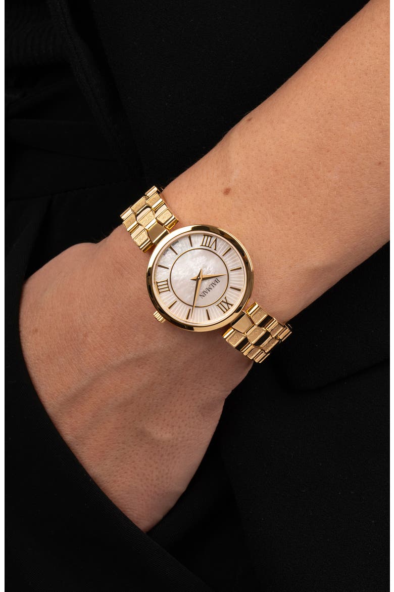 Mother-of-Pearl Stainless Steel Bracelet Watch, Alternate, color, GOLD/ STAINLESS STEEL