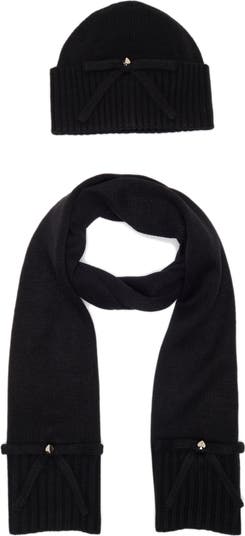 Kate spade Cable-Knit Beanie Hat & Muffler scarf Set in high quality Black